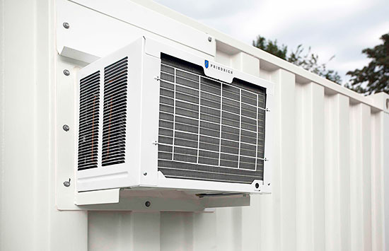 Air conditioning unit on a modified shipping container with heat, lights and cooling package - BigSteelBox