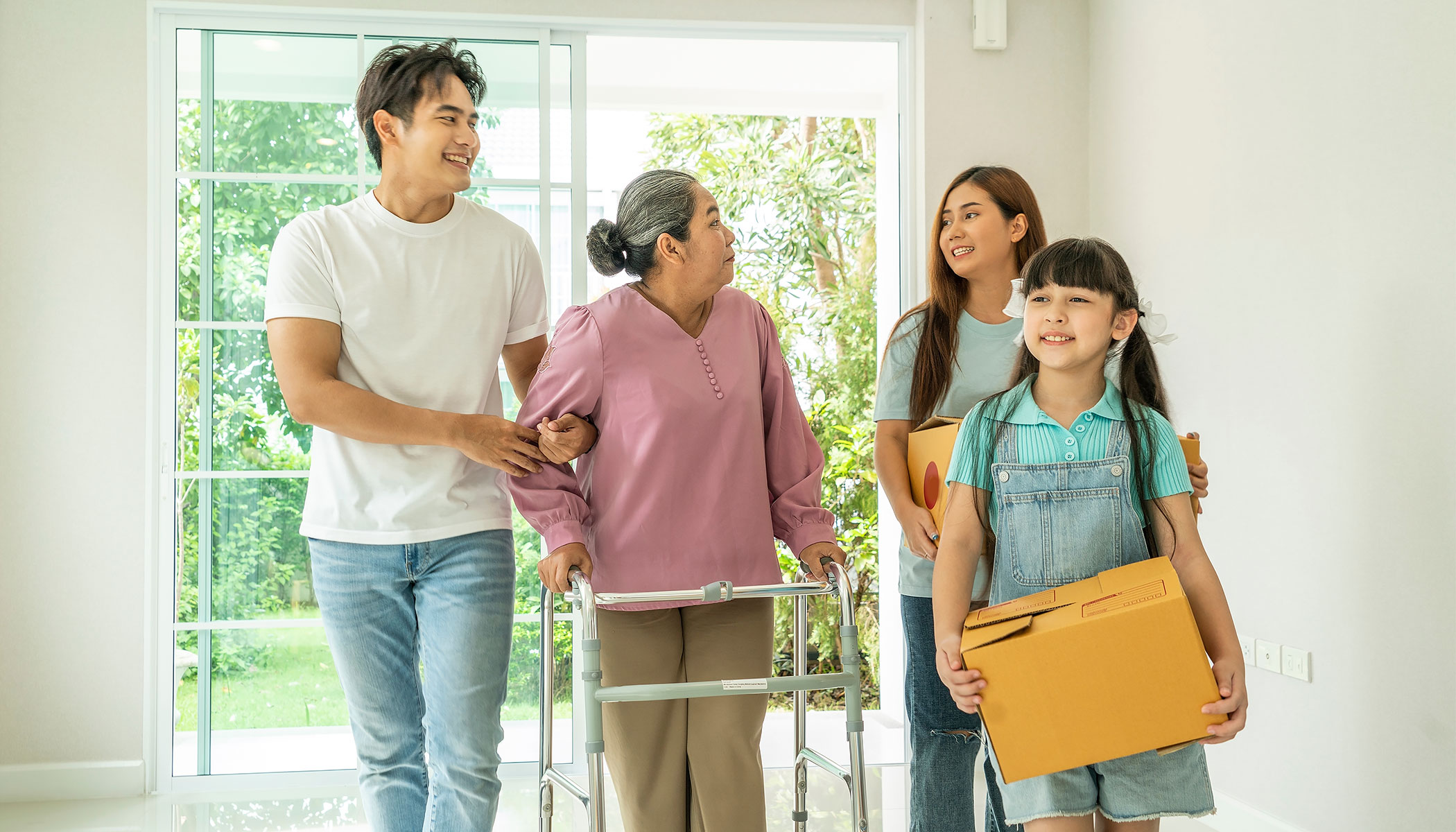 Family moving an again parent into a new home