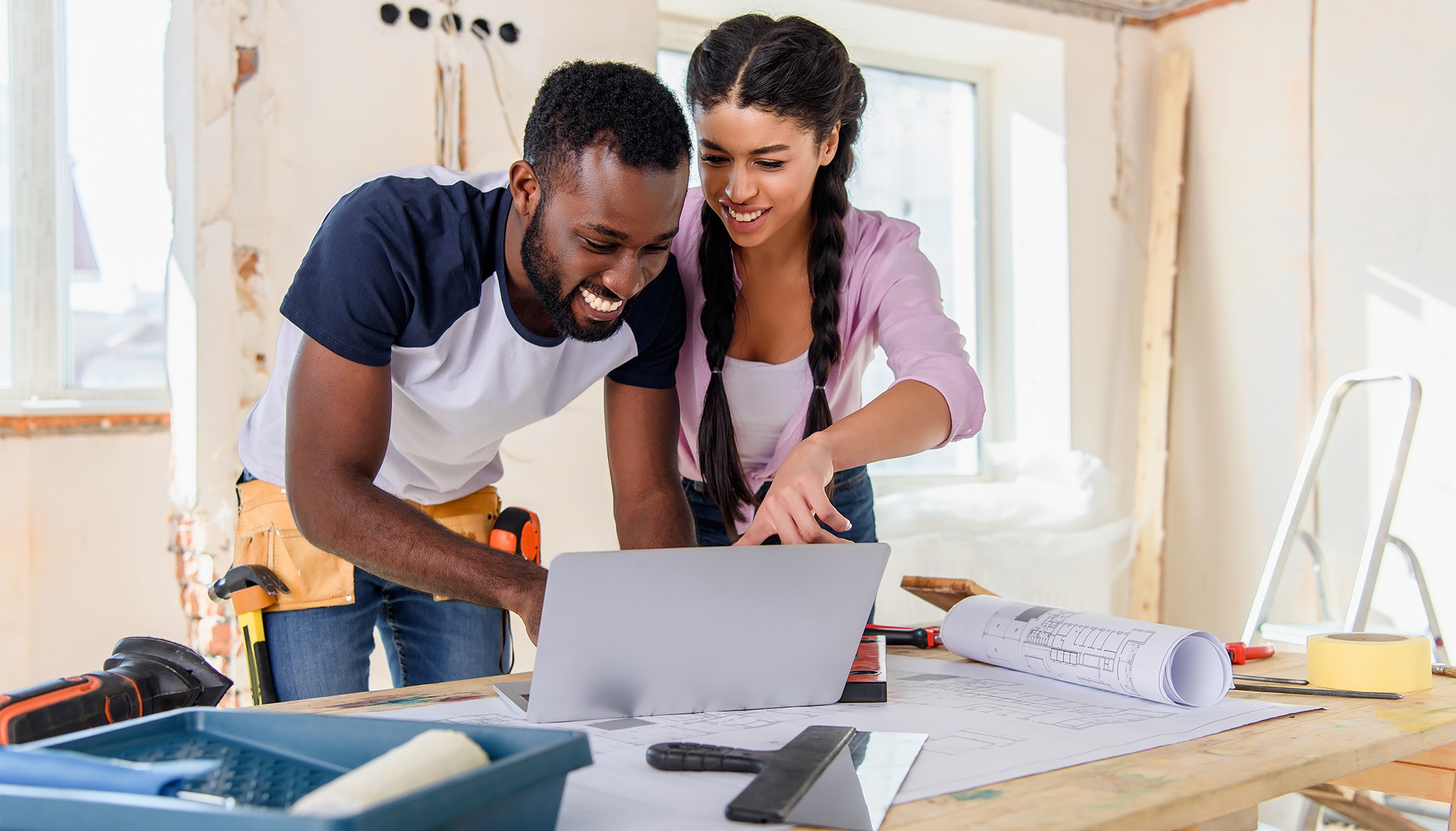 Couple working on a home renovation project