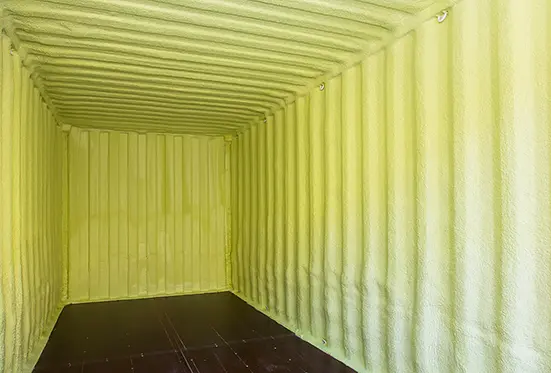 Modified shipping container with exposed spray foam - BigSteelBox