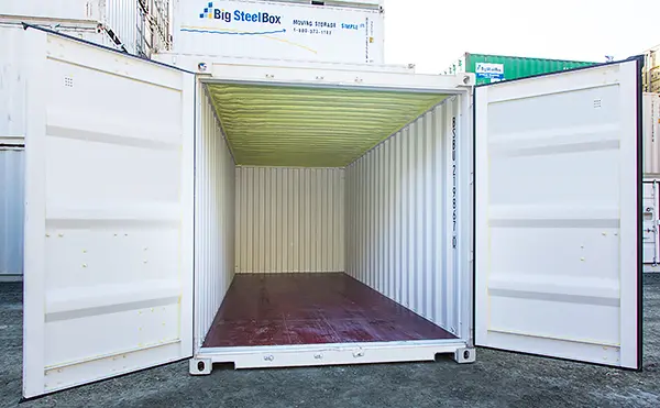 Modified shipping container with exposed spray foam on ceiling - BigSteelBox