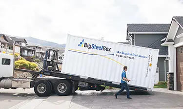 BigSteelBox moving container being delivered to a home