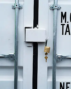 Lockbox system with key on doors of a BigSteelBox Shipping Container