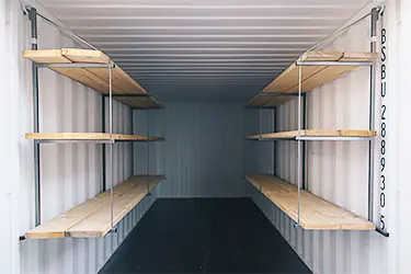 Shelving installed in a BigSteelBox storage container