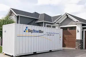 Portable storage container on customer driveway - BigSteelBox
